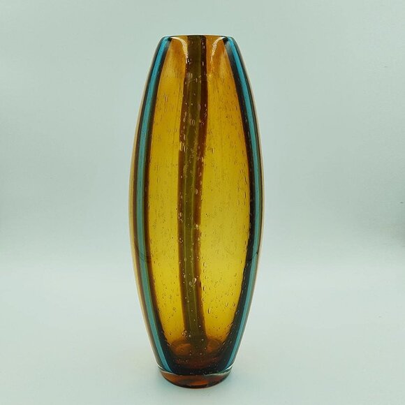 1970s Luxury Handcrafted Amber and Blue Vase in Murano Glass - Picture 5 of 8